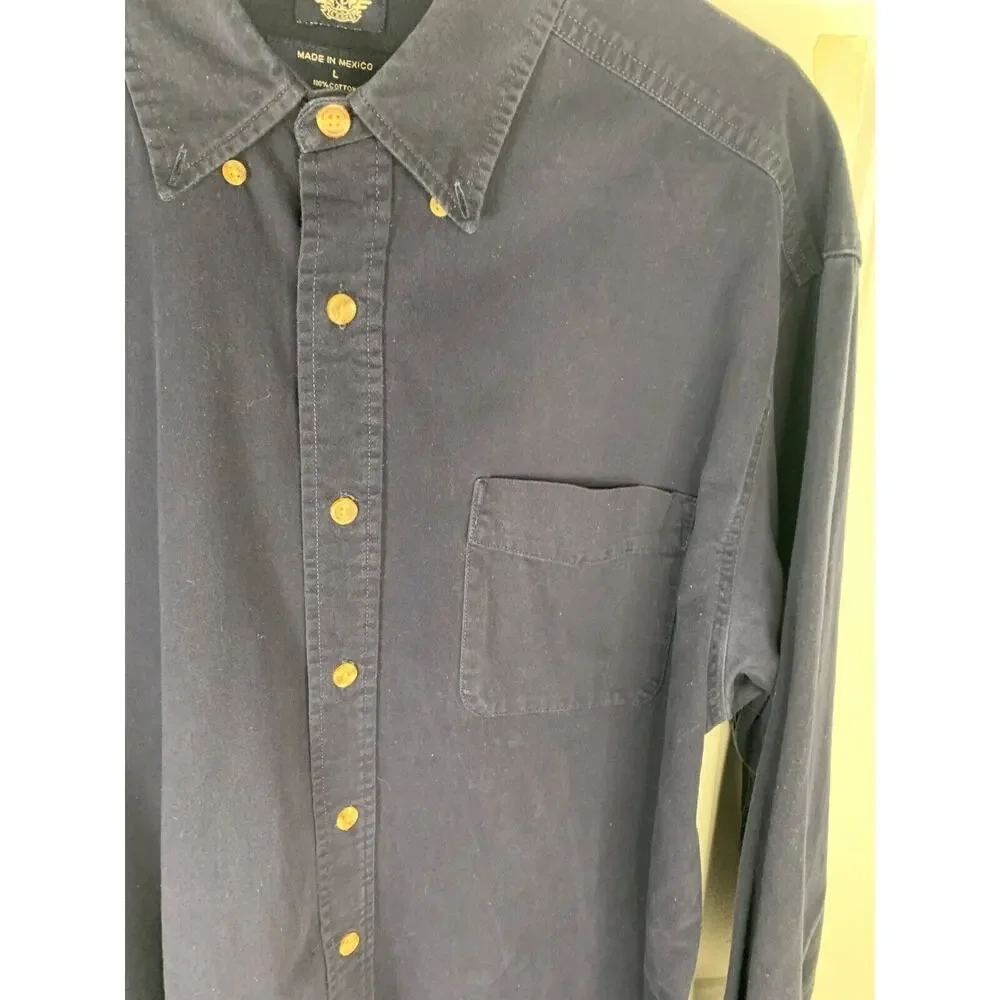 Dockers Mens Navy Blue Button-Down Long Sleeve Shirt Size L 100% Cotton